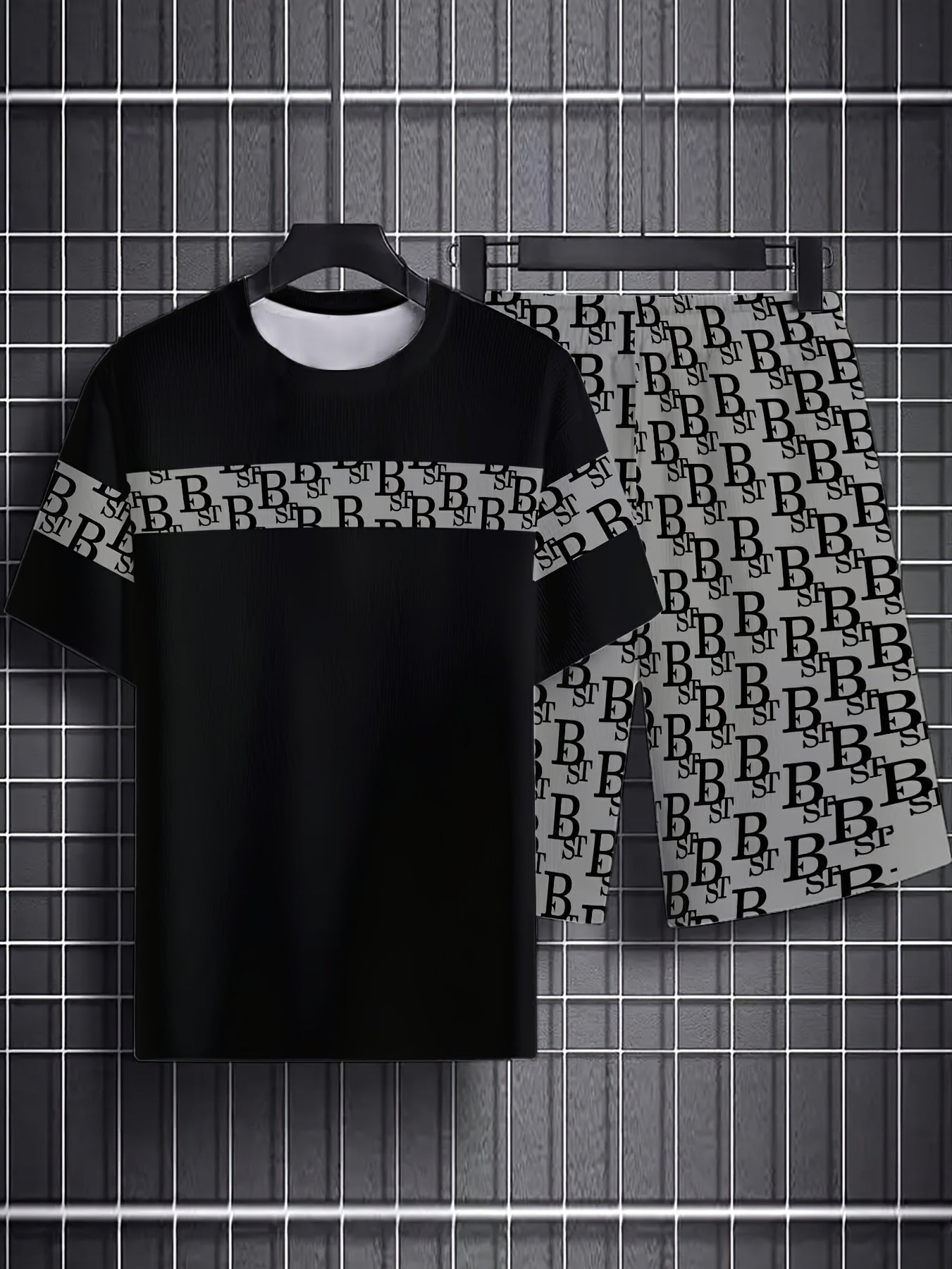 Men's Casual 3D Print Sports Outfit Summer Round Neck Short Sleeve T-Shirt and Shorts Set