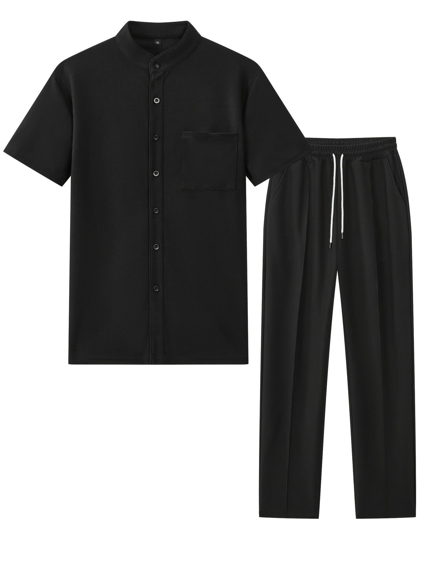 Men'S Two-Piece Set Featuring a Short-Sleeve Cardigan with Pockets And Drawstring Pocket Long Pants, Perfect for a Clean And Comfortable Summer.