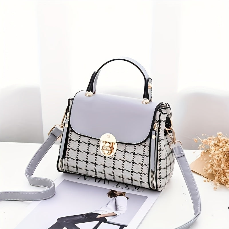 Women'S Vintage Plaid Crossbody Bag with Detachable Shoulder Strap, Zipper Closure, Polyester Lining & Edge Paint - Pink & Black Checkered Design, Perfect for Teens & Women, Ideal Gift for Birthdays, Anniversaries, Valentine'