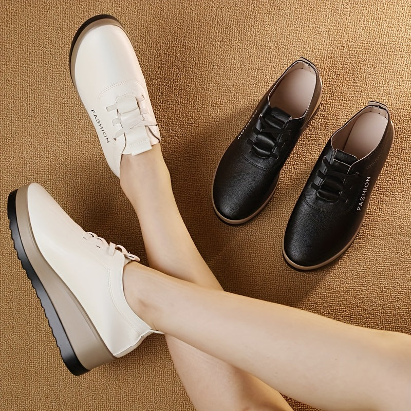 Women's Slip-On Platform Loafers - Synthetic Cover Upper & Rubber Sole, Black & Brown Contrast Casual Shoes with Cushioned Comfort, Low Heel for Autumn Casual Attire, Modern Flap Closure, Durable Traction Footwear