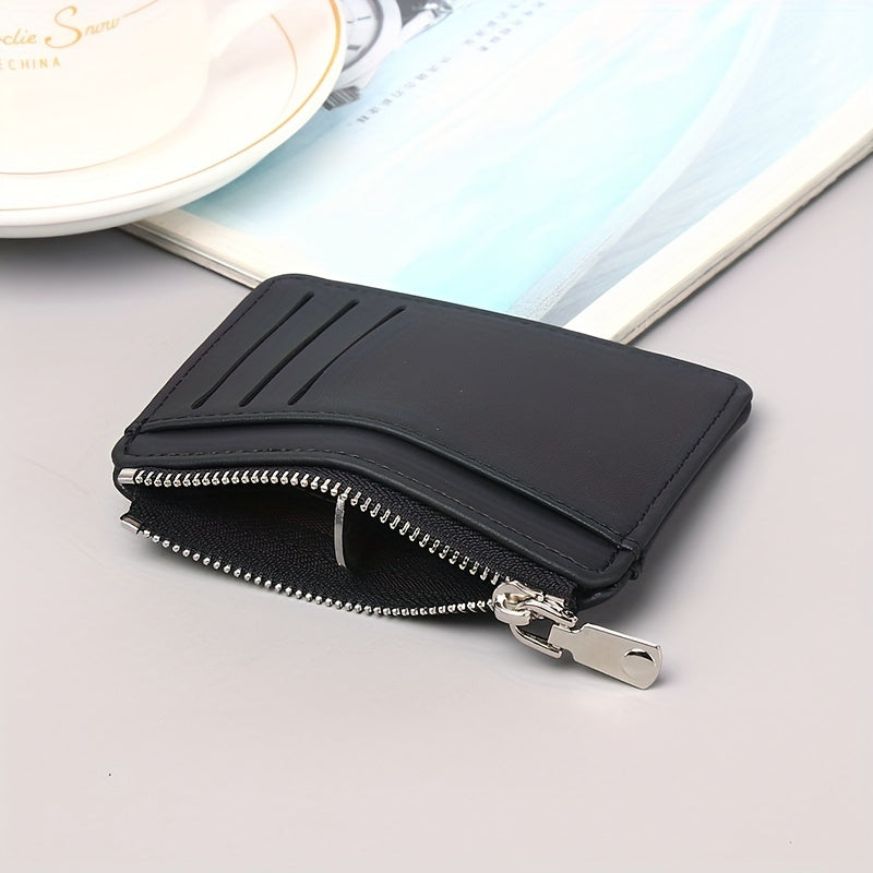 Sleek Minimalist Men's Faux Leather Wallet - Ultra-Thin, Portable Credit Card Holder with Zipper Coin Purse - Perfect for Birthday & Father's Day Gifts