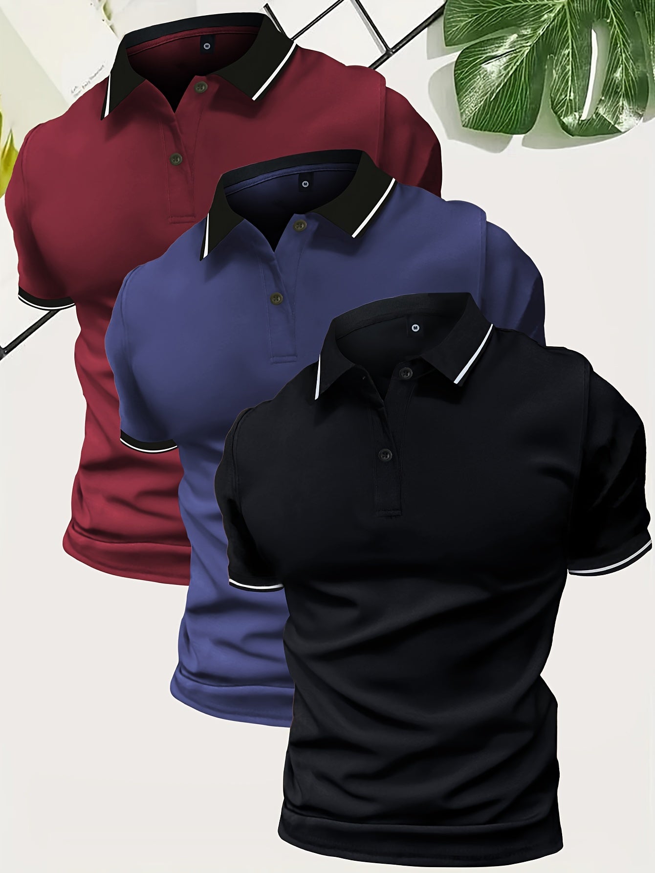 3Pcs Breathable Regular Fit Golf Shirt, Men's Casual V-Neck T-Shirt Short Sleeve For Summer, Men's Clothing