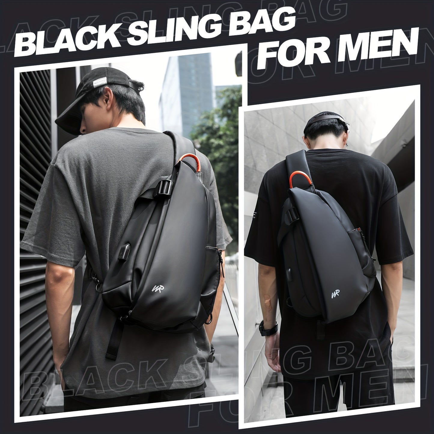 Men'S Casual Sling Bag - Trendy Black Crossbody with Adjustable Strap, Multiple Compartments for Travel, School & Daily Use, Lightweight & Stylish Design, Travel Bag