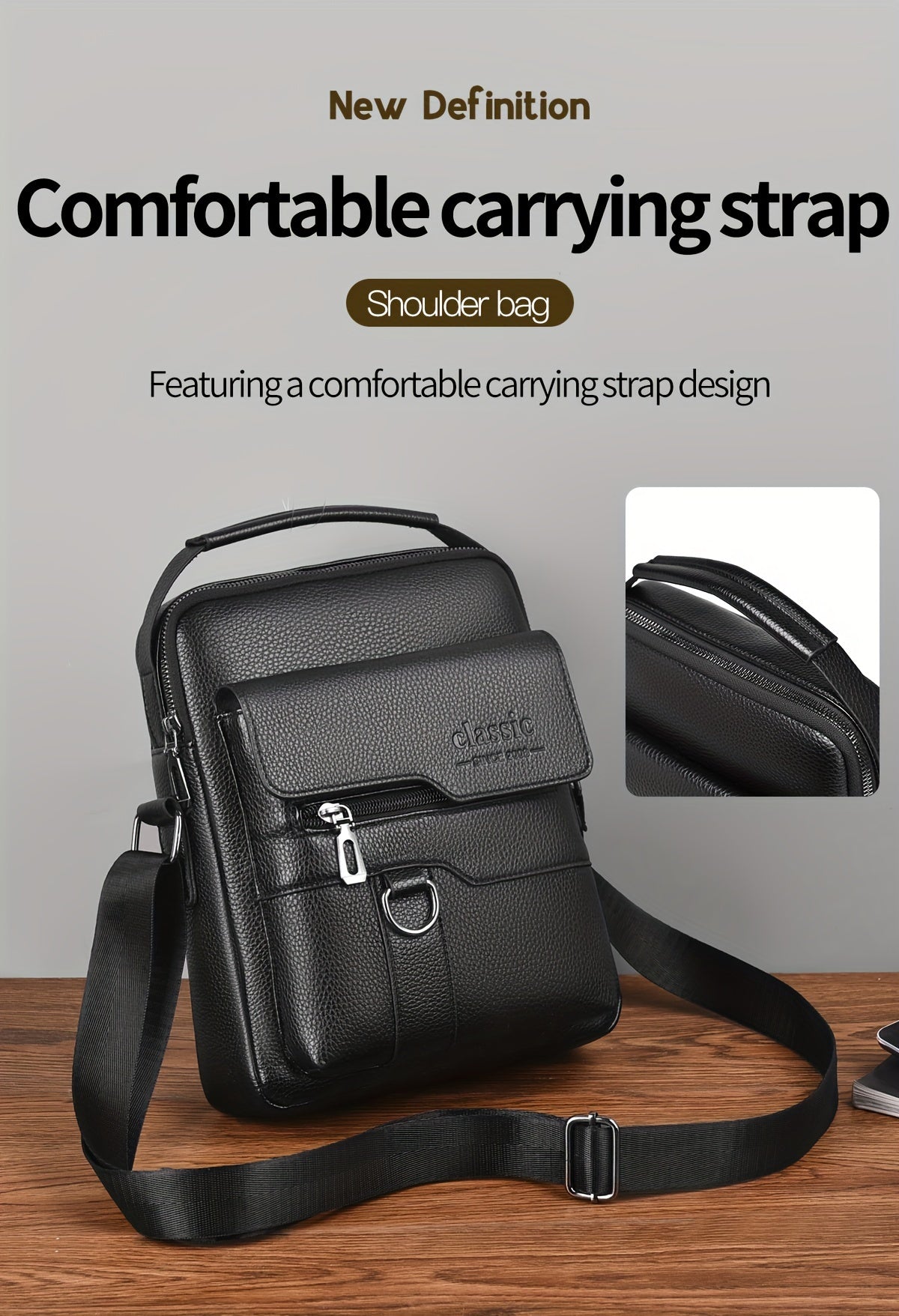 New Men's Crossbody Bag Messenger Bag with Mahogany Pattern Large Capacity Design PU Material Men's Casual Retro Adjustable Shoulder Bag for Going Out Valentine's Day Gift for Husband or Boyfriend