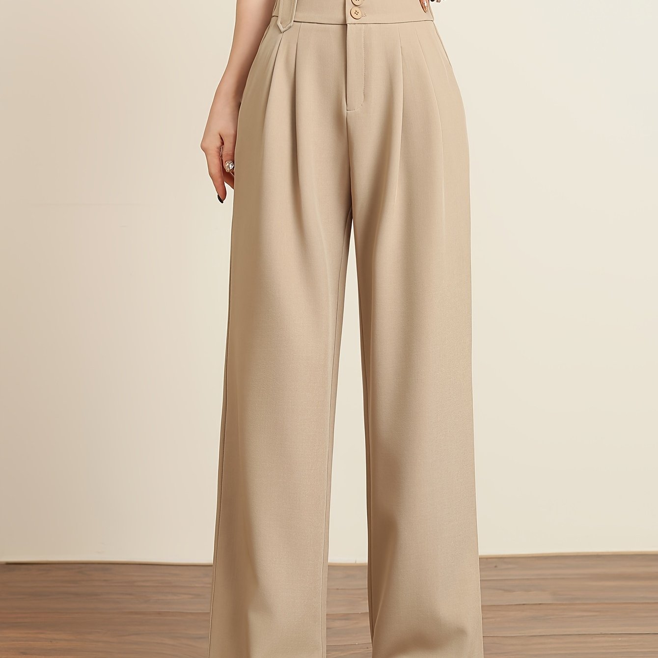 Solid Color Slim Straight Pants, Casual Women'S Long Trousers with Pockets And Buttons for Everyday Wear.