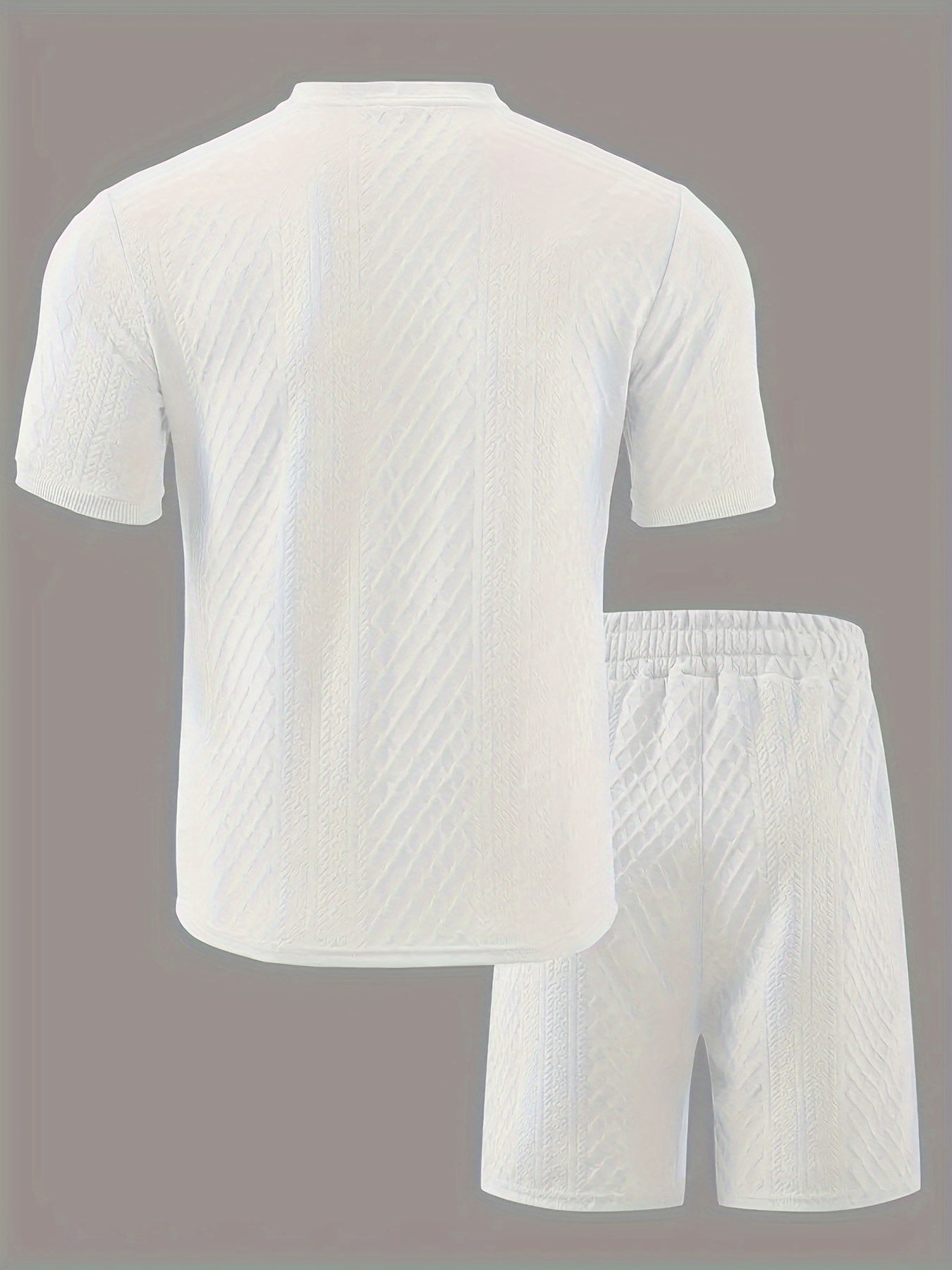 Two-Piece Set, Men'S Summer Outfit, Jacquard Set, Round Neck Short Sleeve, Drawstring Shorts, High Weight Fabric, Casual Ensemble.