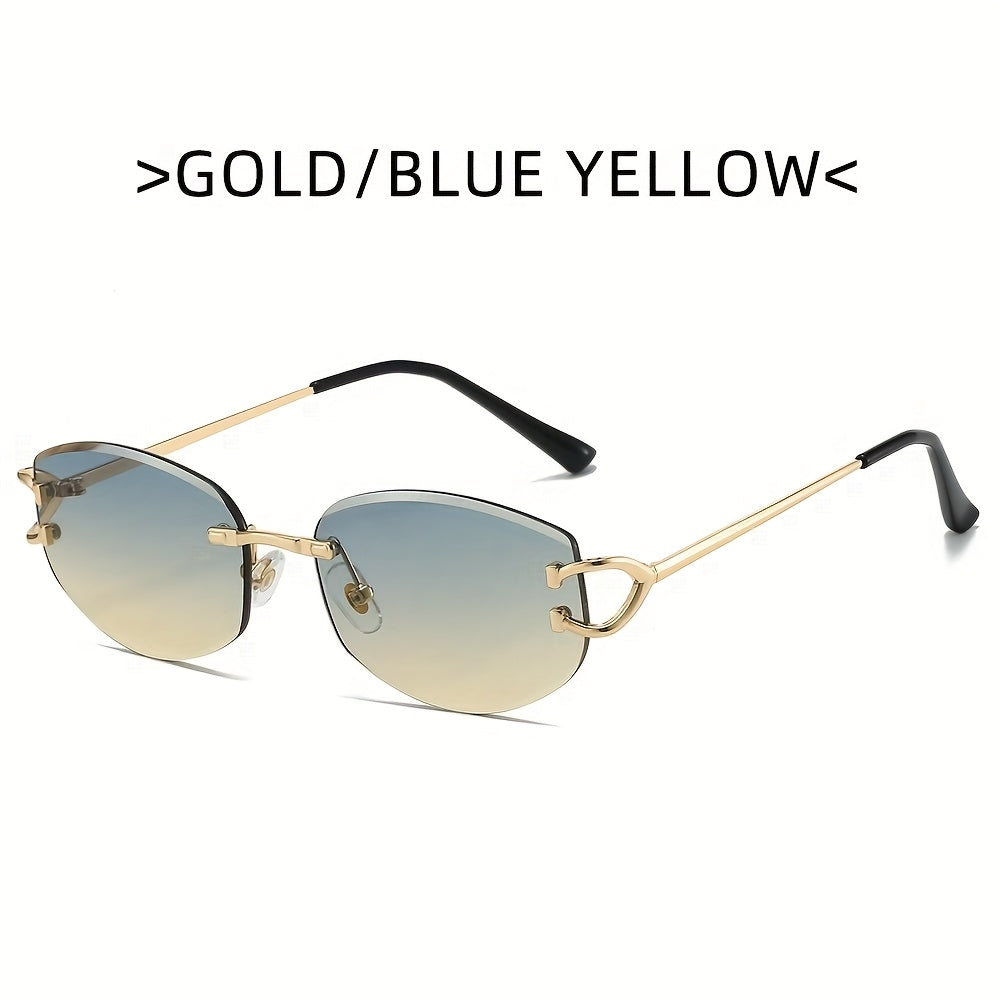 Photochromic frameless fashion glasses European and American fashionable for men and women using metal eyeglass hinges PC lenses ladies and gentlemen high-end personality glasses daily trendy versatile holiday party street ph