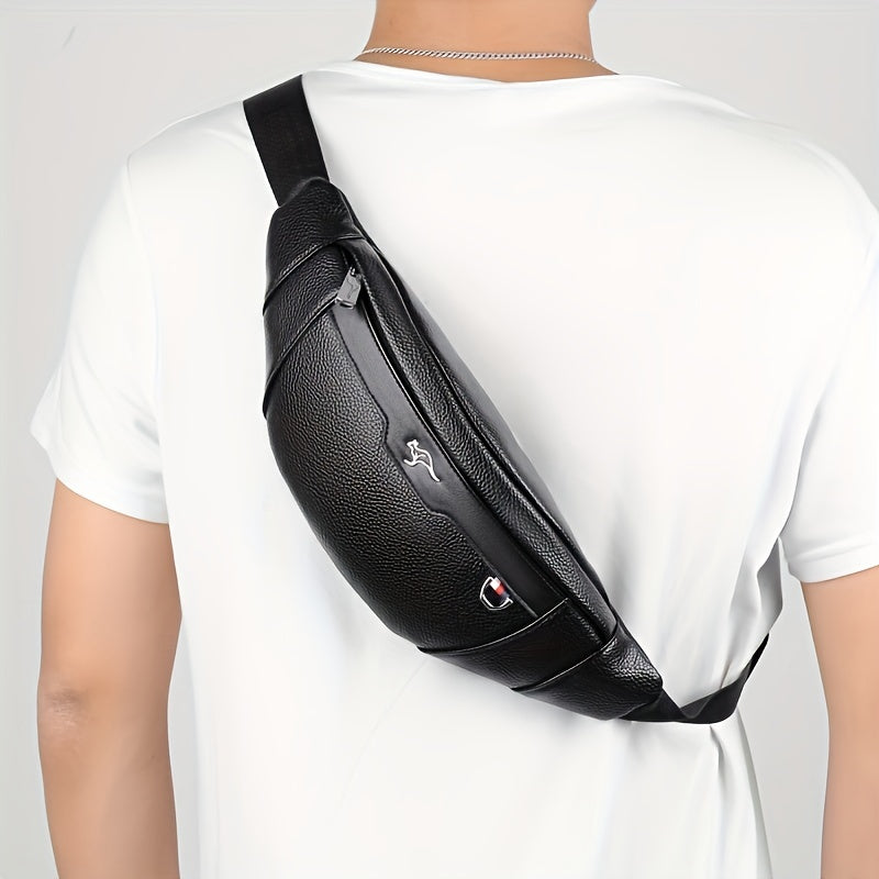 Men's Synthetic Leather Crossbody Bag - Adjustable Strap, Multiple Compartments, Lightweight Waist Pack for Hiking, Cycling & Daily Commute, Black, Cycling Bag | Modern Crossbody Bag | Adjustable Strap Bag