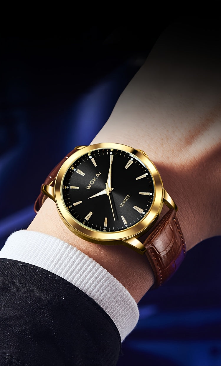 WOKAI Men'S Luxury Sports Watch - Waterproof, Quartz Movement, Round Dial with Roman Numerals & LED Display, Faux Leather Strap, Perfect for Casual or Active Lifestyles, Sporty Timepiece | Stylish Timepiece | Durable Watch