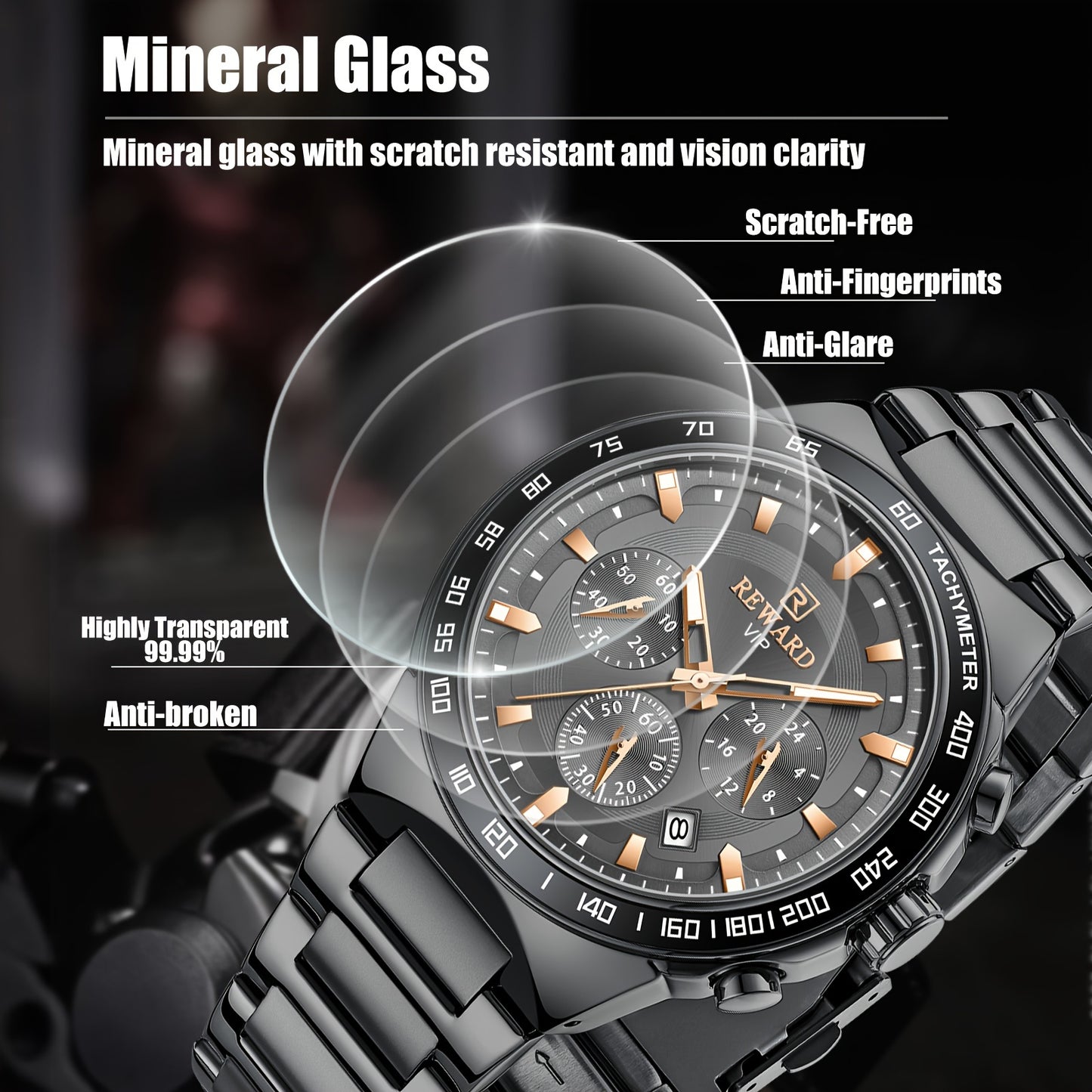 Men's Chronograph Sports Watches with Light, Stainless Steel and Quartz VIP