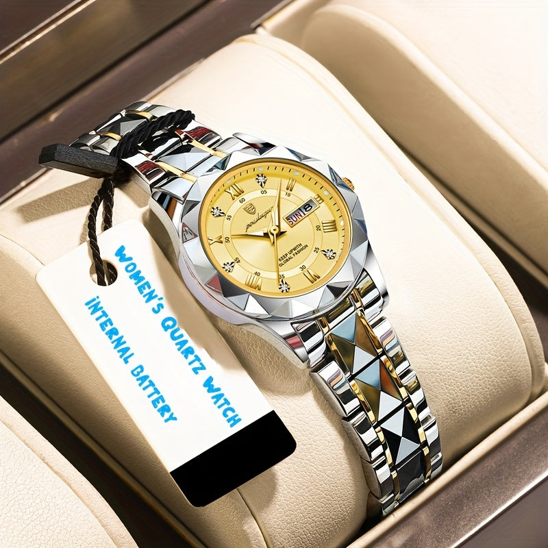 Stainless Steel Women's Luxury Quartz Watch with Date Display, Luminous Hands & High Quality IPX7 - Elegant Casual & Formal Wear, Perfect Gift for Birthdays, Valentine's Day