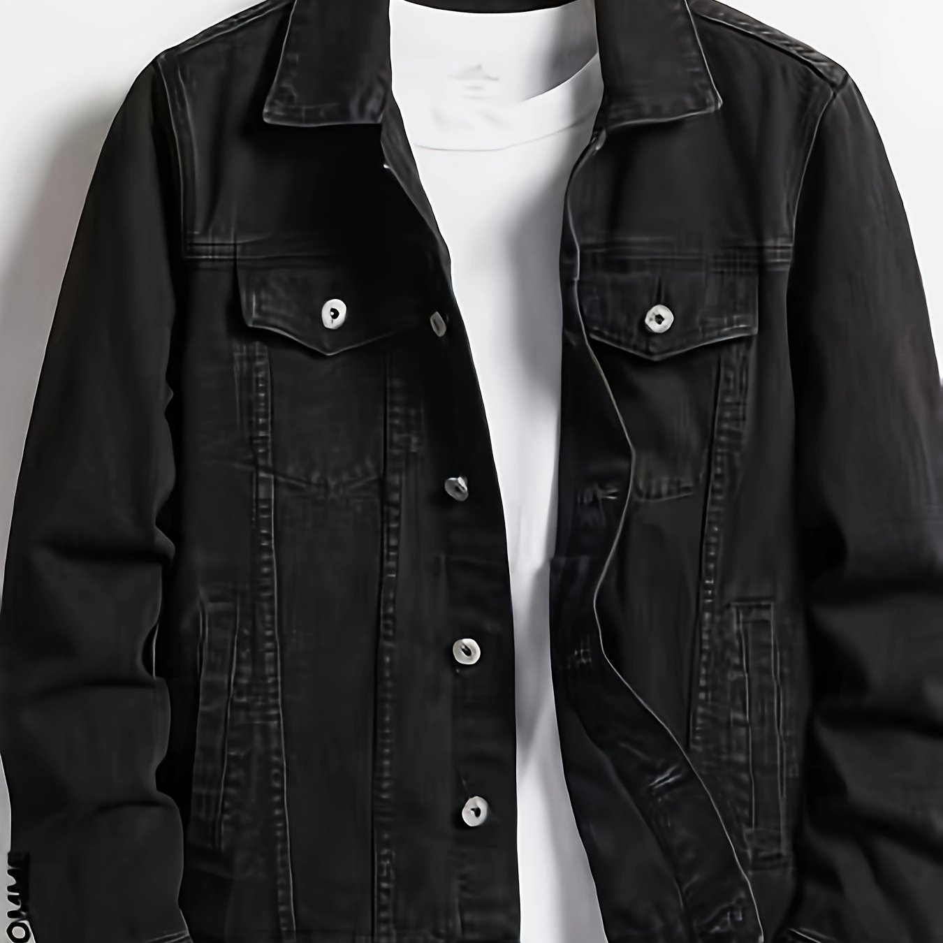 Men's Classic Cotton Denim Biker Jacket - Solid Color, Long Sleeve, Button-Up with Pockets for Spring & Fall