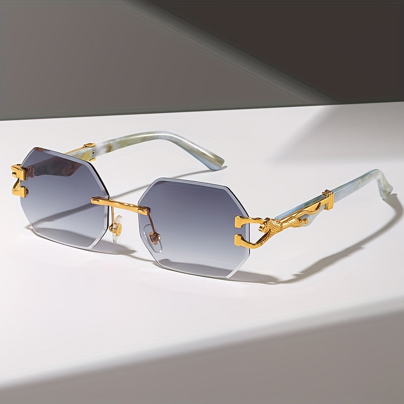 Geometric Leopard Print Sport Glasses For Women, Lightweight & Durable Composite Frame, Trendy Streetwear Glasses