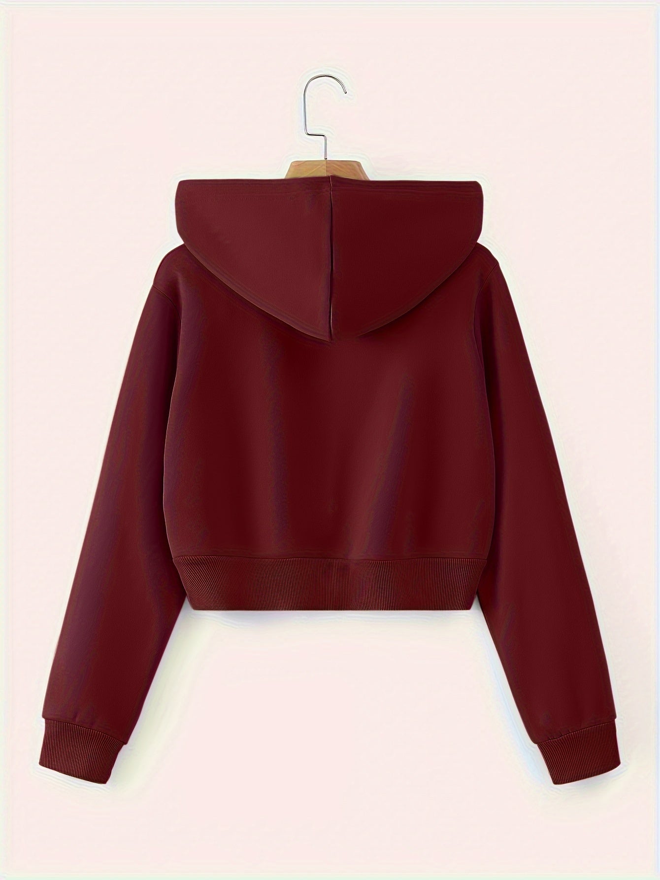 Zip Up Cropped Drawstring Hoodie, Casual Long Sleeve Sweatshirt For Spring & Fall, Women's Clothing