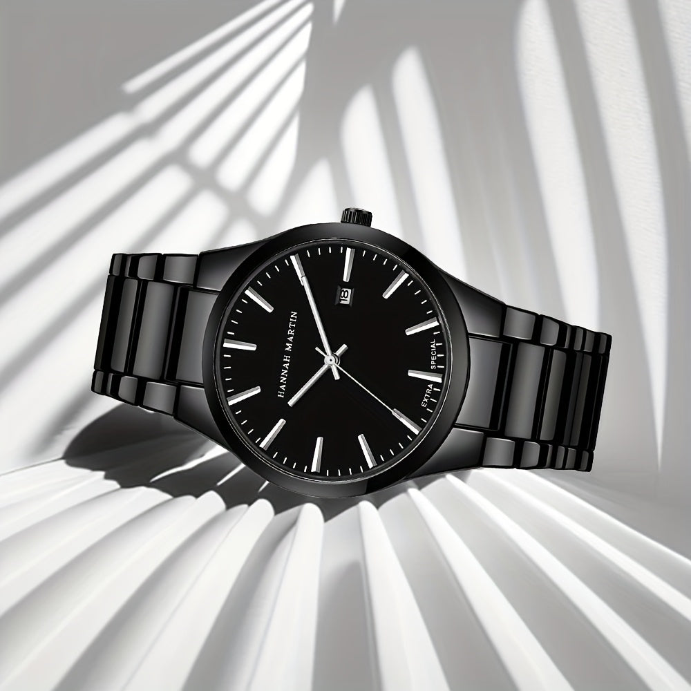 Fashion Casual Watch, Classic Simple Black Calendar Quartz Movement Stainless Steel Strap, Suitable For Daily Outdoor Leisure Business Men's Watch