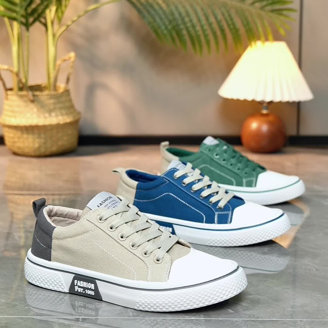 Men'S Breathable Fabric Casual Canvas Shoes, Low-Top Lace-Up Outdoor Sneakers, Trendy Skate Shoes.