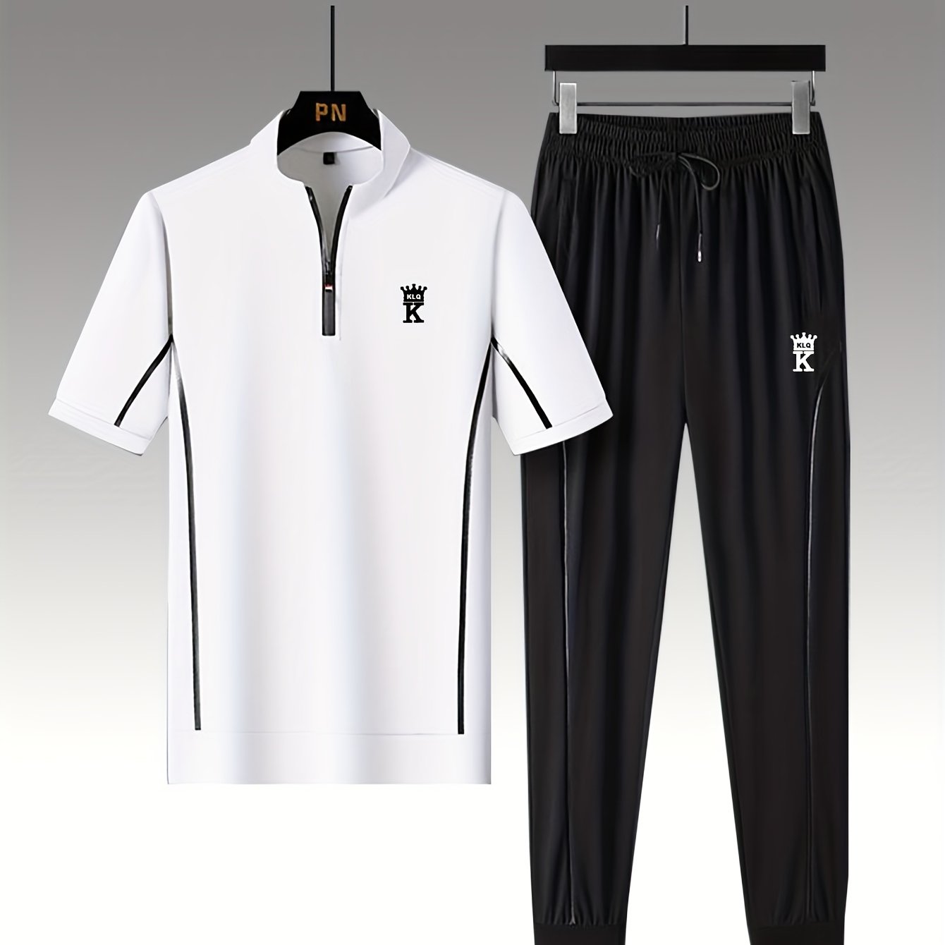 Men's Summer Casual Stand Collar Drawstring Sportswear Set