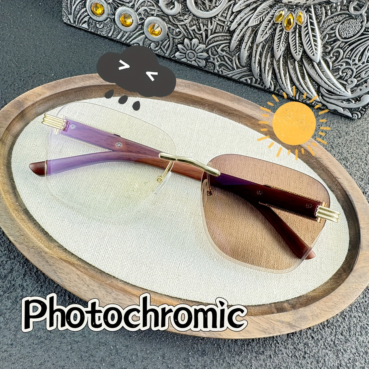 1pc of retro frameless photochromic fashionable glasses - suitable for both men and women, Y2K style, neutral and simple design - color changing lenses, suitable for daily use, very suitable for camping, makeup and dance part