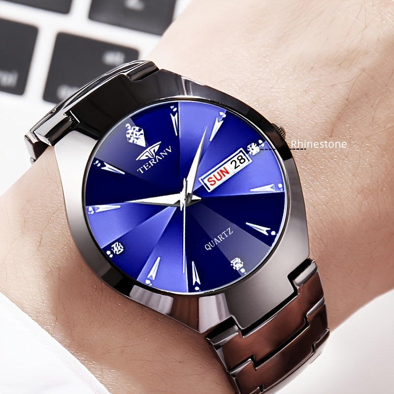 DEBLVE Men's Business Quartz Watch with Luminous Hands, Calendar & Date Display, Stainless Steel Black Dial - Minimalist Luxury Design for Travel, Leisure & Professional Use, Formal Timepiece