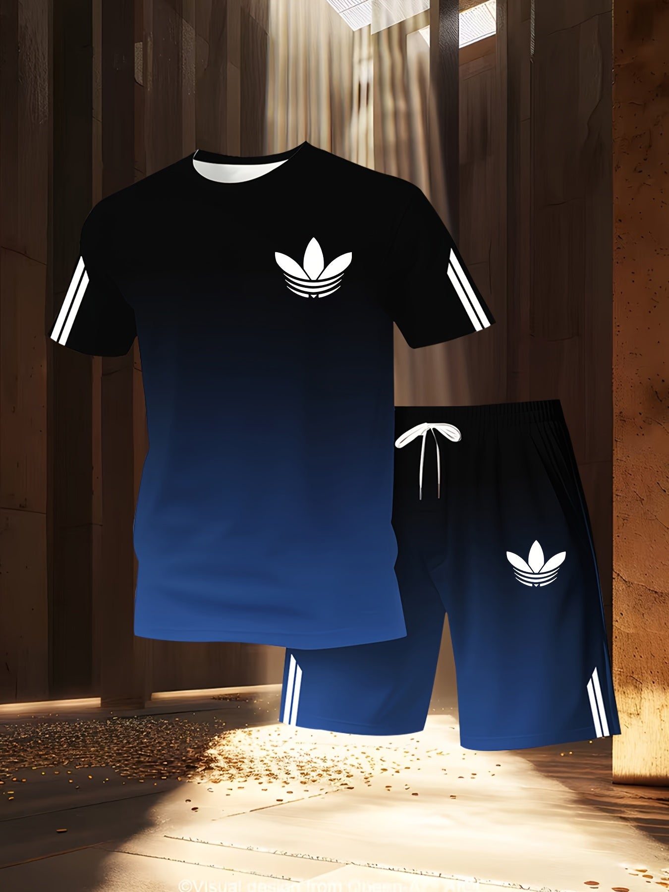 ADIDA Letter Set Short Sleeve + Shorts Two-Piece Men's Fashion Casual Round Neck T-Shirt Outfit, European Style Trendy Short Sleeve Set