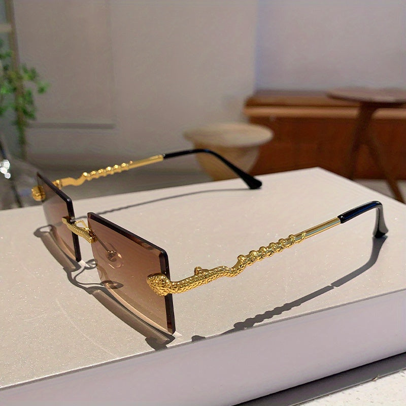 1 pair of ladies metal rectangular rimless snake pattern decoration glasses legs high quality leisure European and American hot style glasses, suitable for street shooting parties and parties to wear