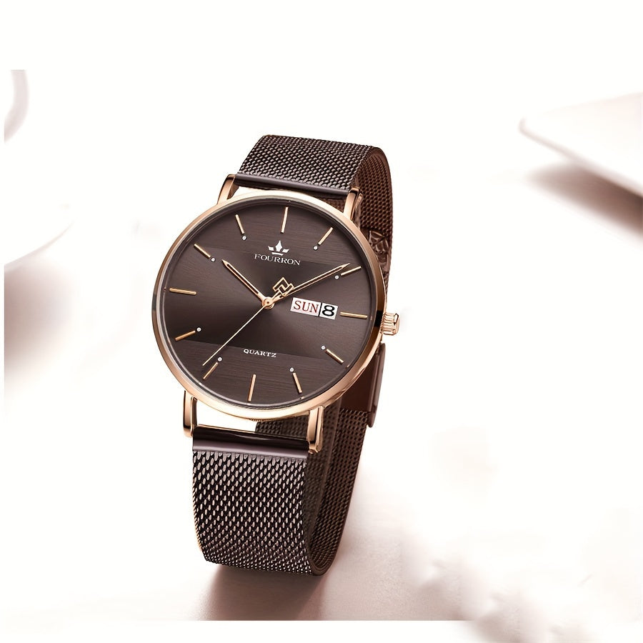 The FOURRON Brand Offers a New Stainless Steel Men'S Quartz Watch Featuring a Stylish And Minimalist Design, Perfect for Everyday Wear, Travel, And Business. It Is an Ideal Choice for Birthday And Holiday Gifts, with Multifun