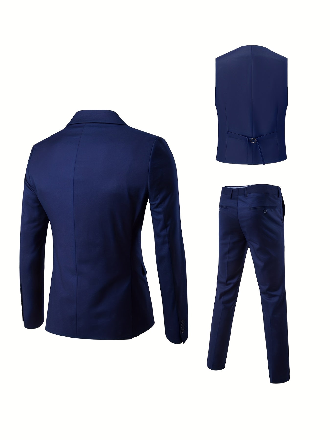 Men'S 3pcs Suit Set, Solid Color Polyester 78.90% Viscose 21.10% Non-Stretch Fabric, Regular Fit Long Sleeve Lapel Collar, Button Detail, Woven Wedding Party Business Casual Suit with Vest, Shirt, and Pants