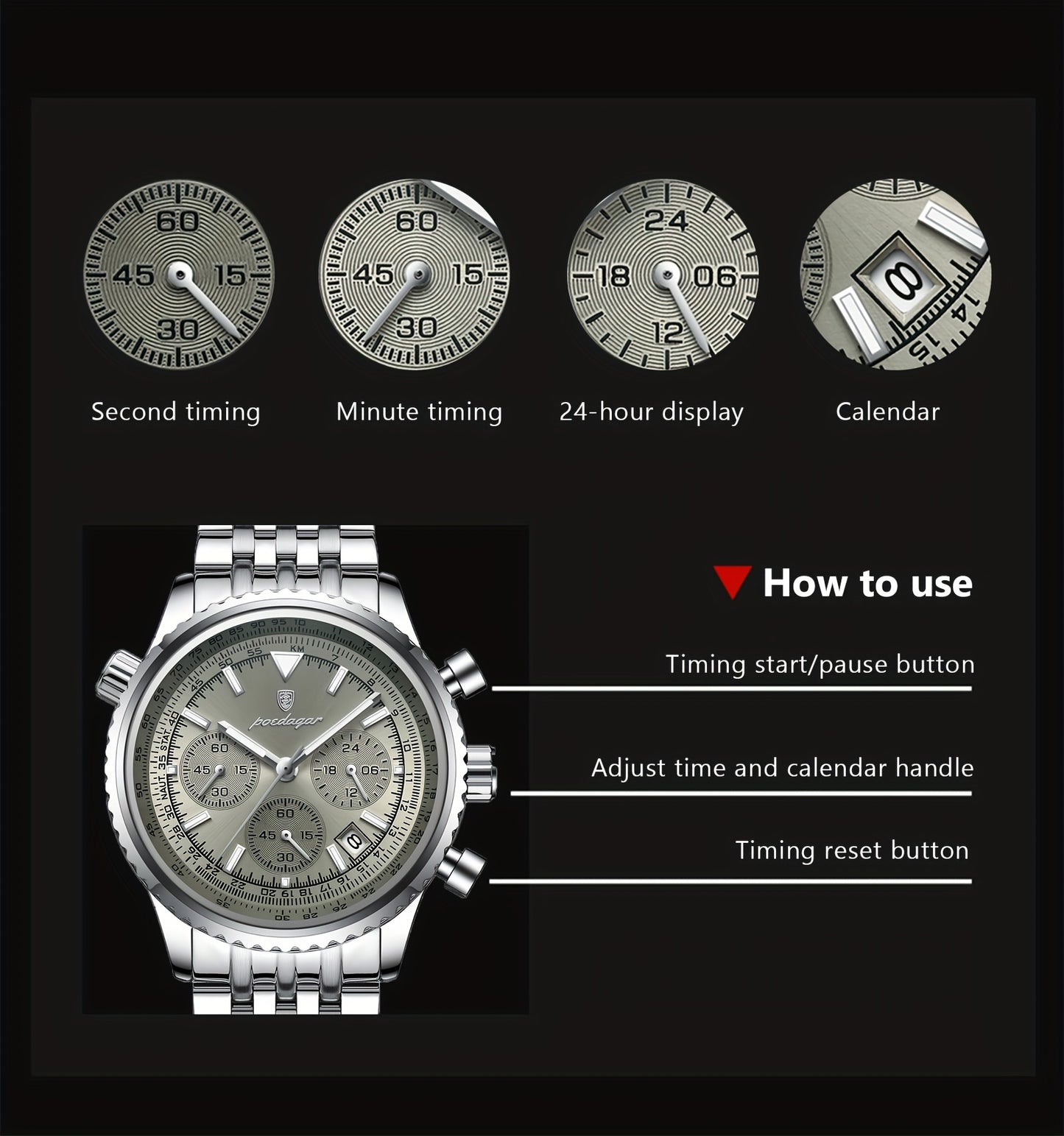 POEDAGAR New waterproof luminous calendar stainless steel ultra-thin Men's watch fashion students Korean business luxury youth chronograph quartz wristwatch., Perfect for Thanksgiving