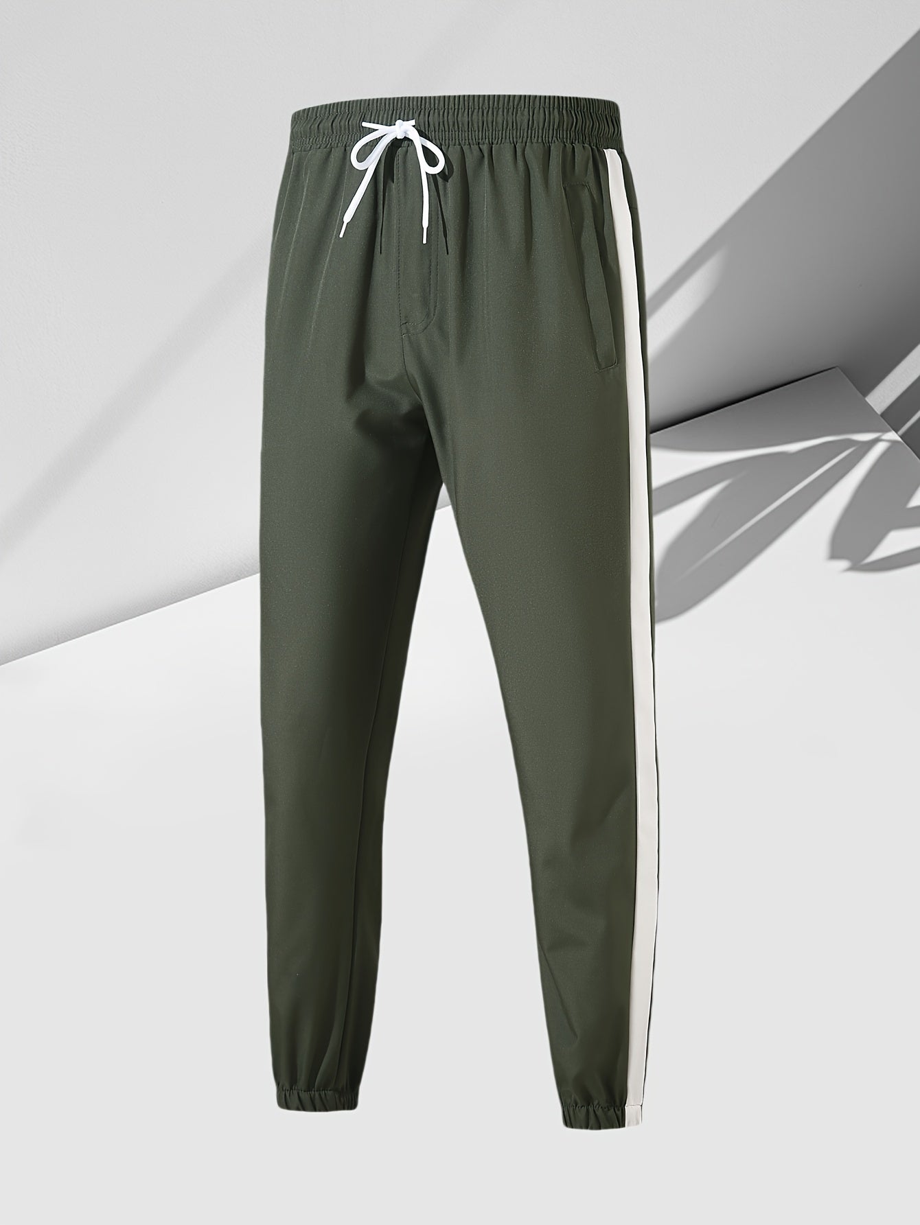 Men's Casual 2-Piece Outfit, Stylish Color Block Zip Up Hooded Jacket, Breathable Solid Color Drawstring Pants