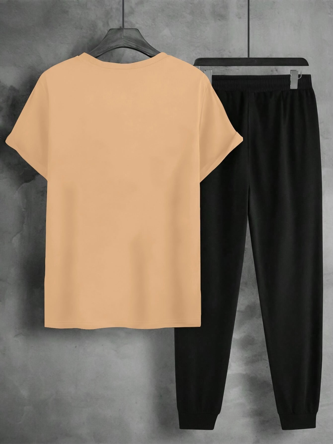1set Men'S Casual Sportswear Set, Geometric Pattern Short Sleeve T-Shirt and Drawstring Joggers, Knitted Polyester and Elastane Blend, Round Neck, Regular Fit, Four Seasons Outfit