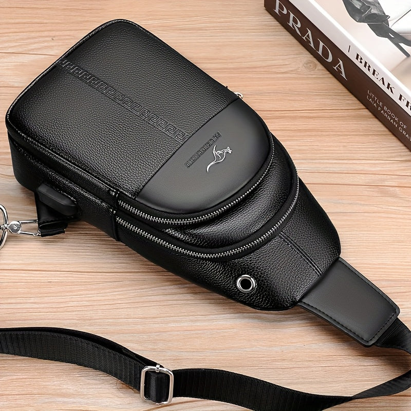 Men's Chest Bag Crossbody Shoulder Bag Small Fanny Pack Fashion Casual PU Leather Men's Satchel
