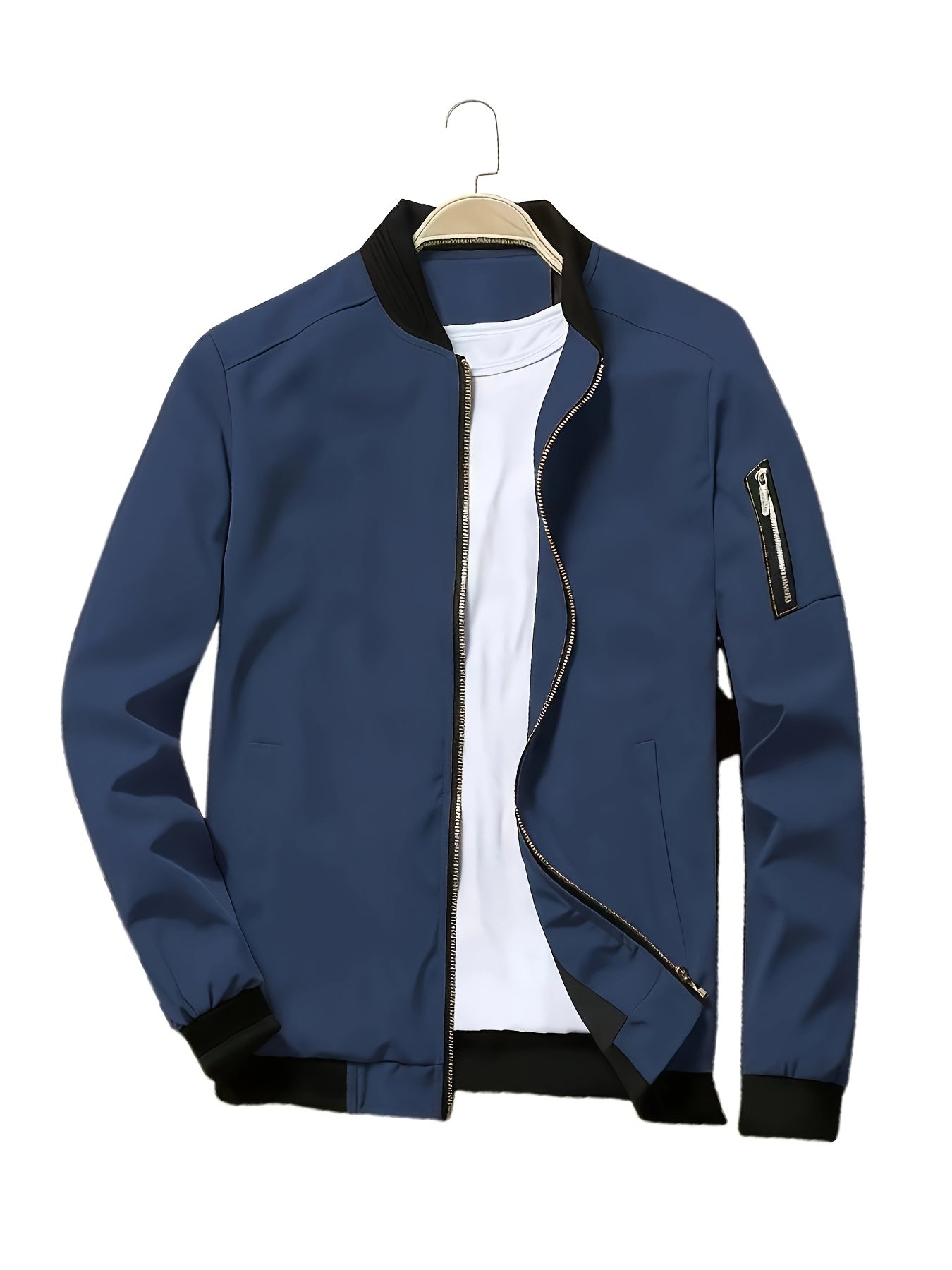 Men'S Casual Bomber Jacket - Maroon Zip-Up Baseball Coat with Black Trim, Long Sleeves, and Front Pockets for Casual Attire, Casual Outerwear | Stylish Casual Jacket | Polyester Lining