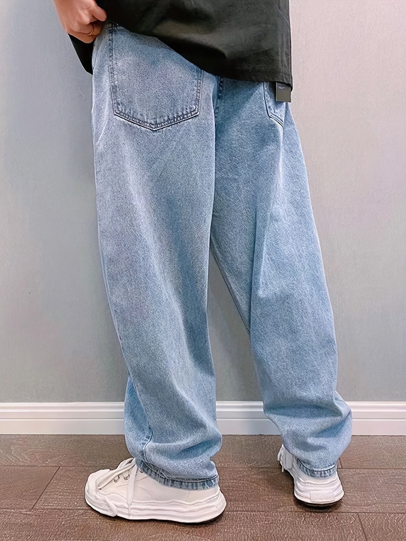 New Men'S Long Pants for Spring And Summer 2024, Light Blue Washed Denim, Loose-Fitting Casual Street Style Jeans.