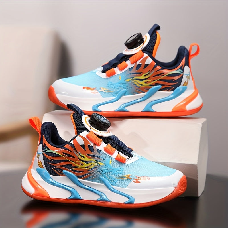 2025 Spring Autumn New Boys Running Shoes, Low Top Fabric Upper, EVA Sole, Fabric Insole, Striped Pattern, Rotary Buckle Closure, Breathable, for Boys, Middle School Students, Small and Medium Size