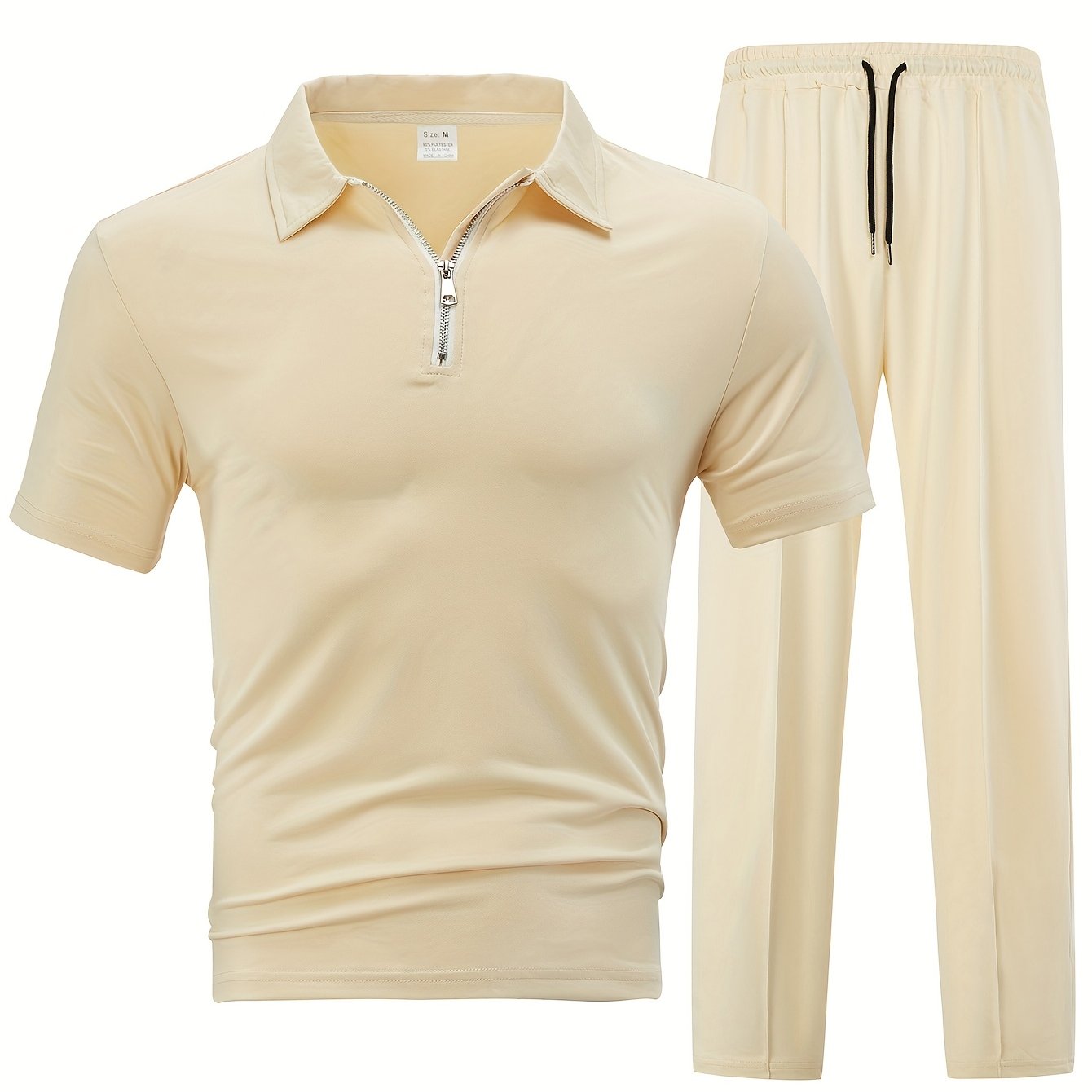 New Spring Fashion Casual Polo Shirt Zipper Men'S Casual Sports Long Pants Short Sleeve Two-Piece Set