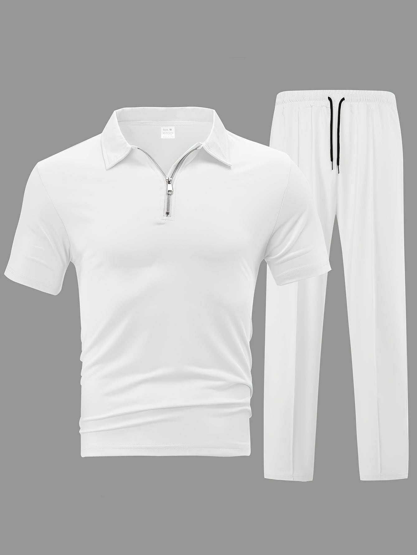 New Spring Fashion Casual Polo Shirt Zipper Men'S Casual Sports Long Pants Short Sleeve Two-Piece Set
