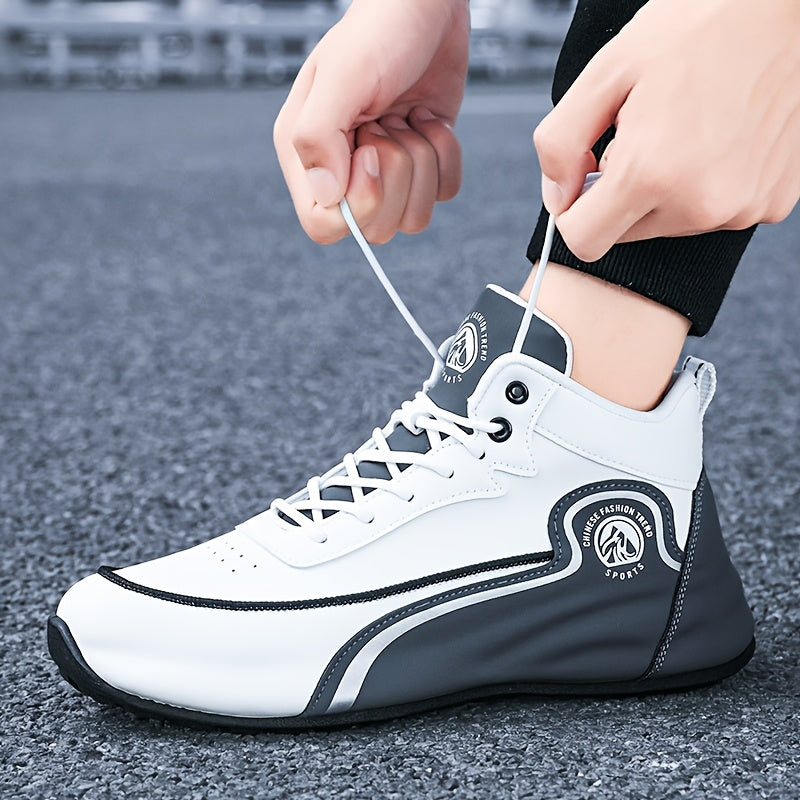 Men'S Fashion Classic Sneakers, Low Top Lace-up Athletic Shoes, Shock Absorbing Breathable Running Shoes, Durable Thick Sole Skateboard Shoes, Solid Color Graphic Design, Round Toe, Faux Upper/Sole, Fabric Inner, EVA Insole f