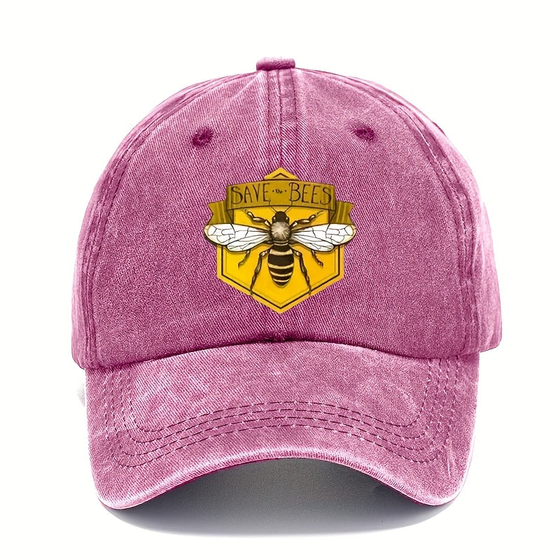 Men's Adjustable Baseball Cap with Hexagonal Bee Graphic & "SAVE THE BEES" Print - Breathable Sun Protection, Hand Washable, Casual Outdoor Sports Hat for Men, Breathable Fabric, Baseball Hat
