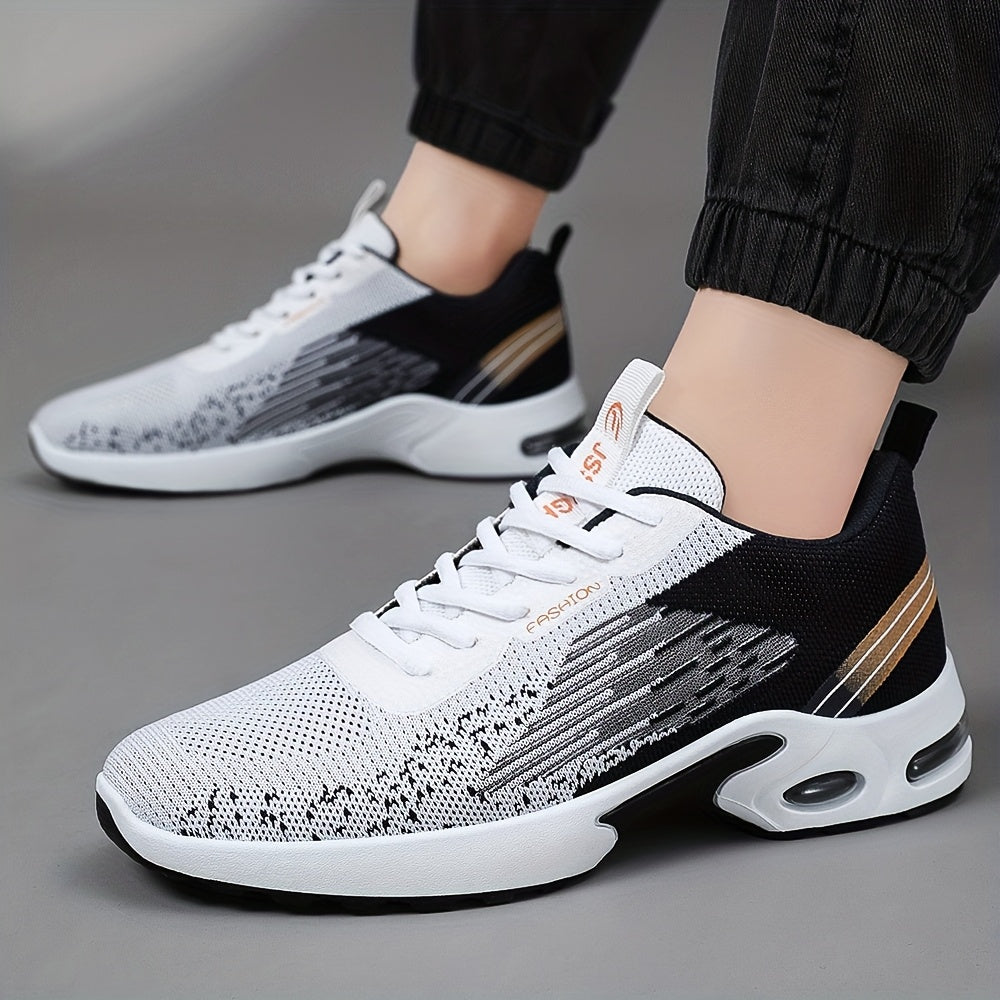 Men's Fashion Sports Sneakers, Breathable Mesh Fabric Upper, Comfortable Lace-Up Running Shoes with PVC Sole and Cloth Insole for All Seasons