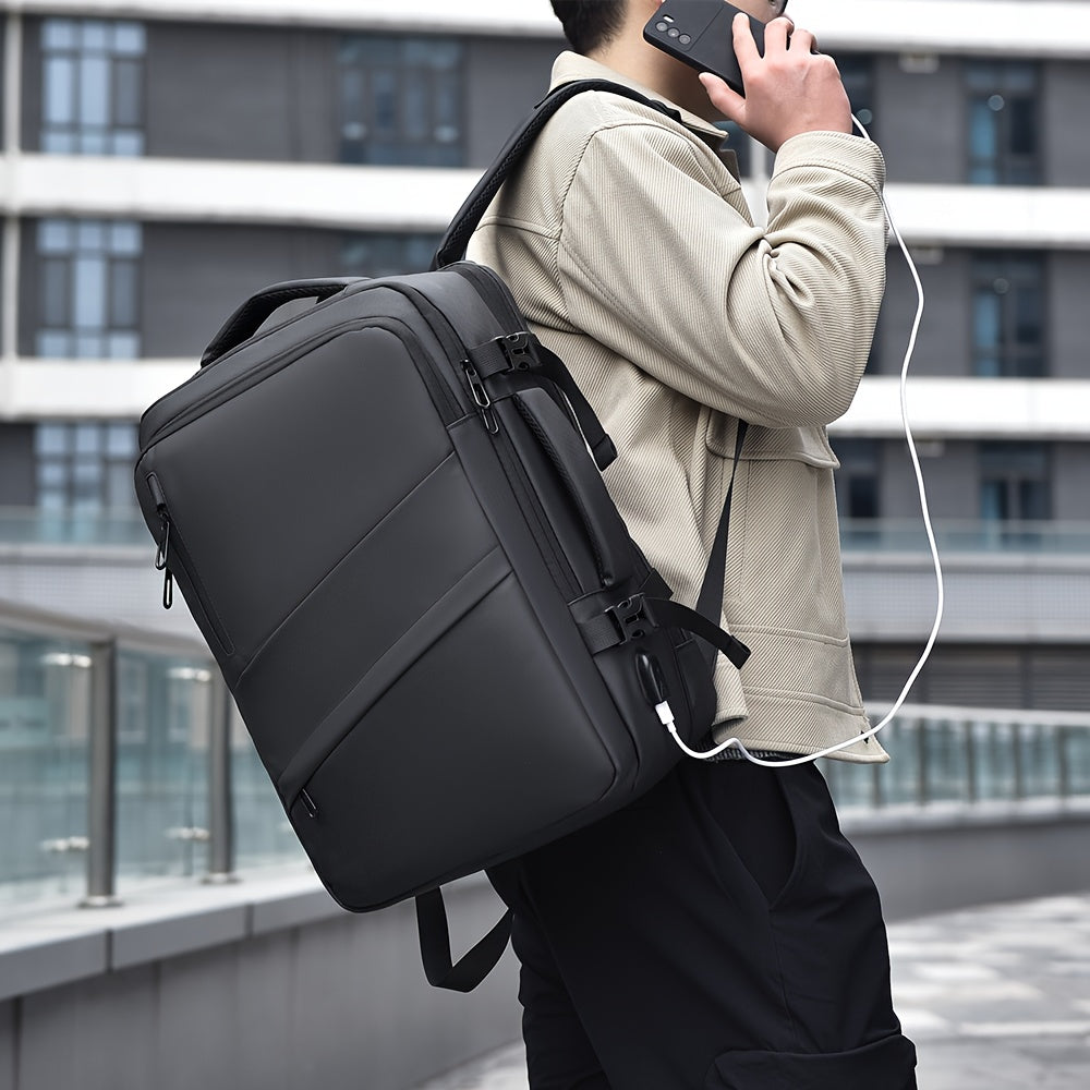 1pc HUABUPS Expandable Travel Backpack with USB Charging Port, 39.62 cm Laptop Backpack for Men & Women, High Quality Business Commuter Backpack with Multiple Compartments, Dilation Design & Padded Straps - Ideal Gift for Chr