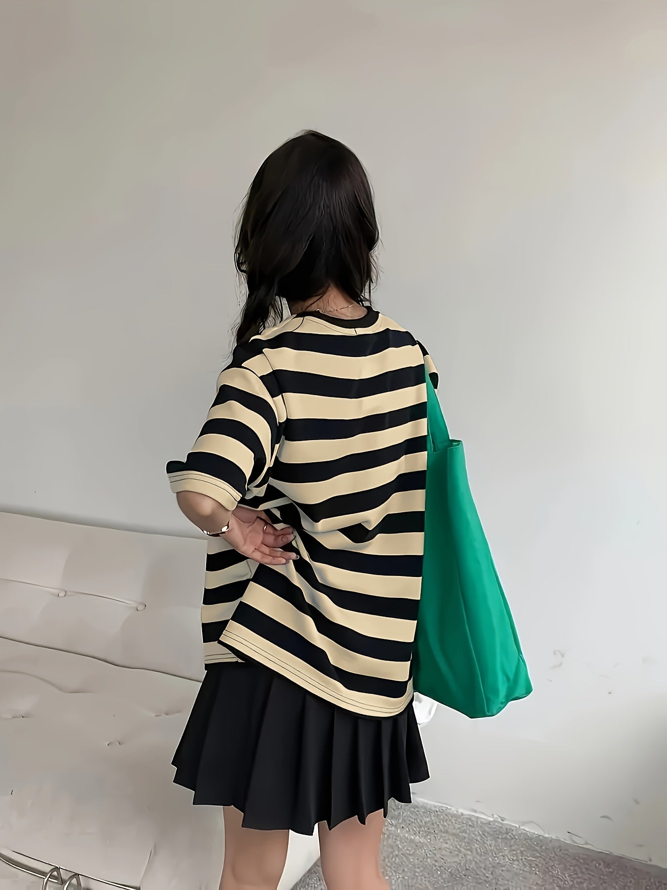 Women'S Classic Black & White Striped T-Shirt - Casual Summer Short Sleeve, Ultra-Loose Fit with Round Neckline, Machine Washable Polyester Blend, Allseason Top|Relaxed Fit Top|Stretchable Fabric