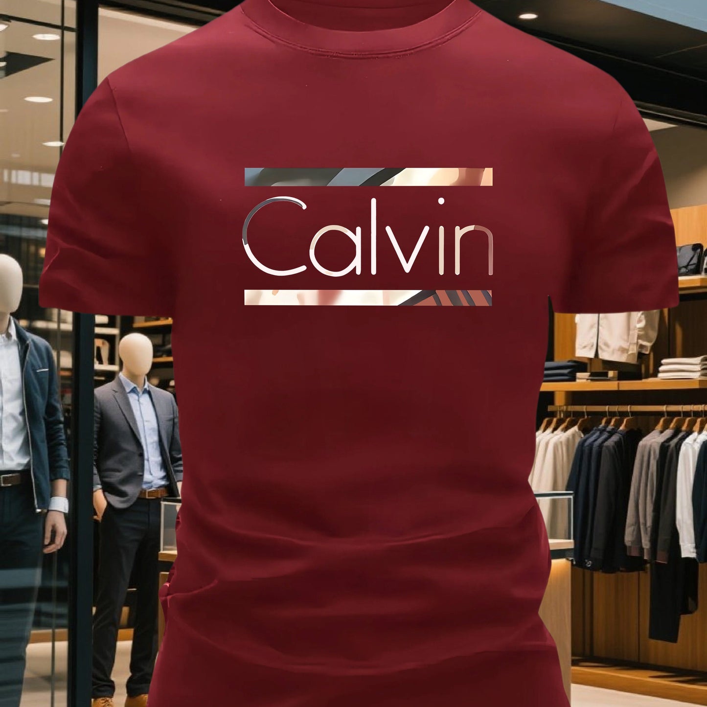 Men'S Bright Pink CALVI Graphic T-Shirt - Soft Breathable 100% Cotton Crewneck Tee, Everyday Casual Shirt for Office, Outings & Gym - Minimalist Modern Top, Comfortable Clothing, Stylish Letter Print, Durable Fabric, Short Sl