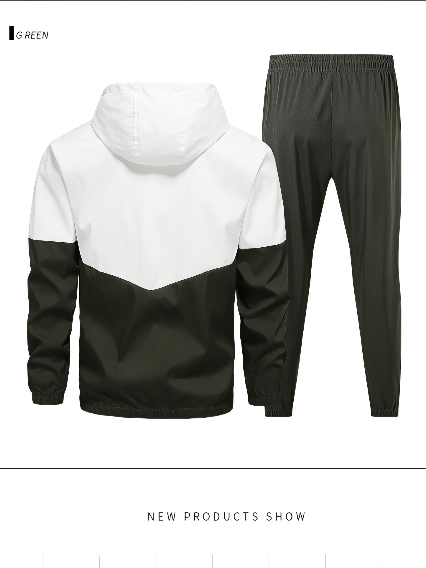 Men's Spring Autumn Outdoor Sports Training Casual Color Block Stitched Hoodie Adjustable Set Home Top and Pants Fashionable Windproof Jacket Pants Two-Piece Suit