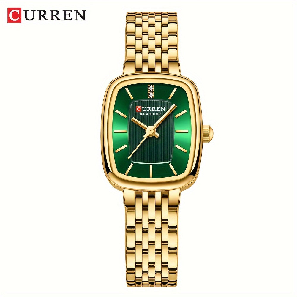 CURREN Women's Watch Original Brand Stainless Steel Strap New Square Subdial Fashionable Casual Business Quartz Analog
