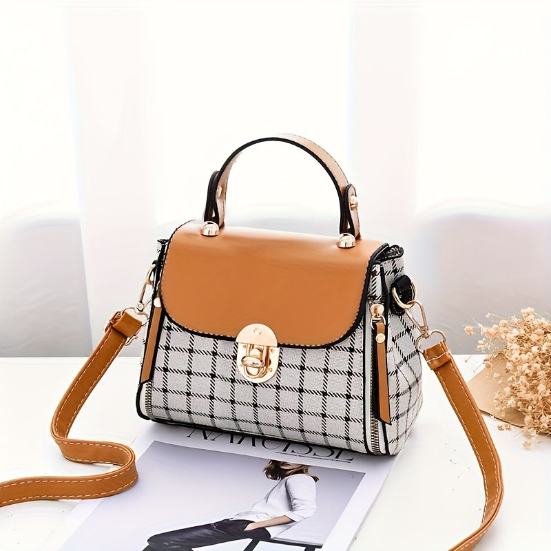 Women'S Vintage Plaid Crossbody Bag with Detachable Shoulder Strap, Zipper Closure, Polyester Lining & Edge Paint - Pink & Black Checkered Design, Perfect for Teens & Women, Ideal Gift for Birthdays, Anniversaries, Valentine'