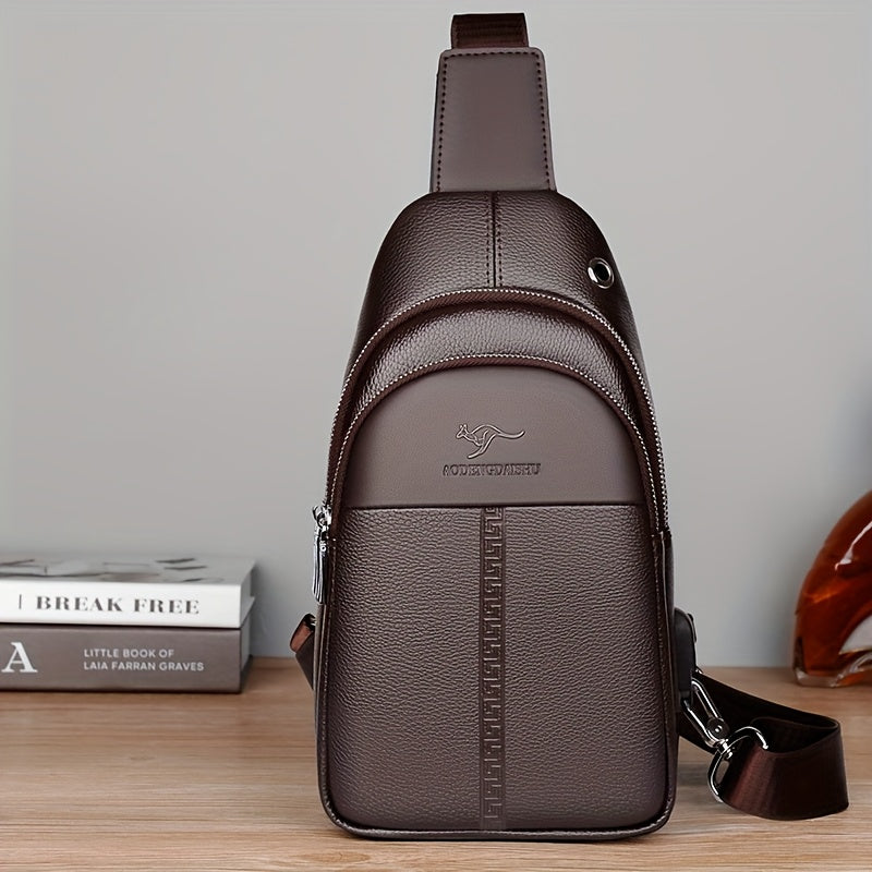 Men's Chest Bag Crossbody Shoulder Bag Small Fanny Pack Fashion Casual PU Leather Men's Satchel