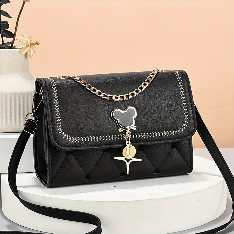Fashion Crossbody Bag, Women's Embroidery Flap Purse, Chain Decor Shoulder Bag