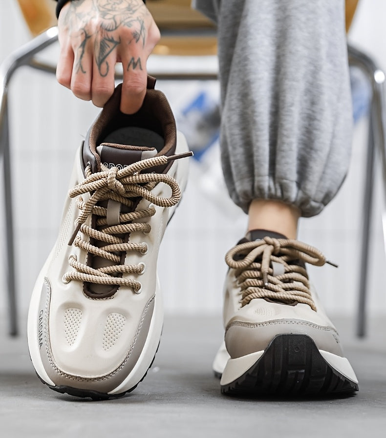 Men's Breathable Casual Sneakers - Trendy Dad Shoes with Thick Sole, Lace-Up, Mid-Top Design for Running & Fashion