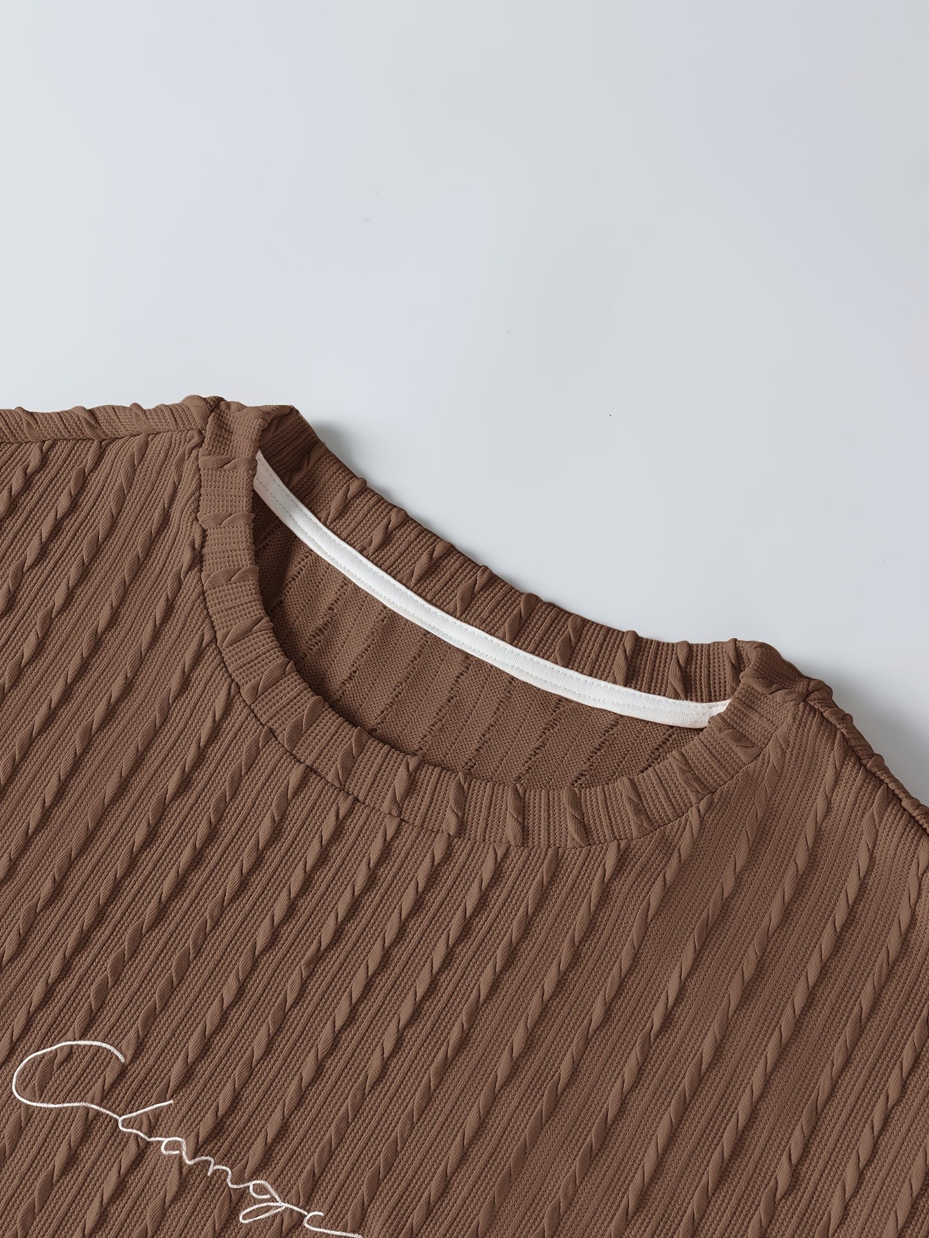 Men'S Casual Polyester Crew Neck Embroidered Alphabet Pattern Slight Stretch Knit Fabric Regular Fit Lash Sets for Spring