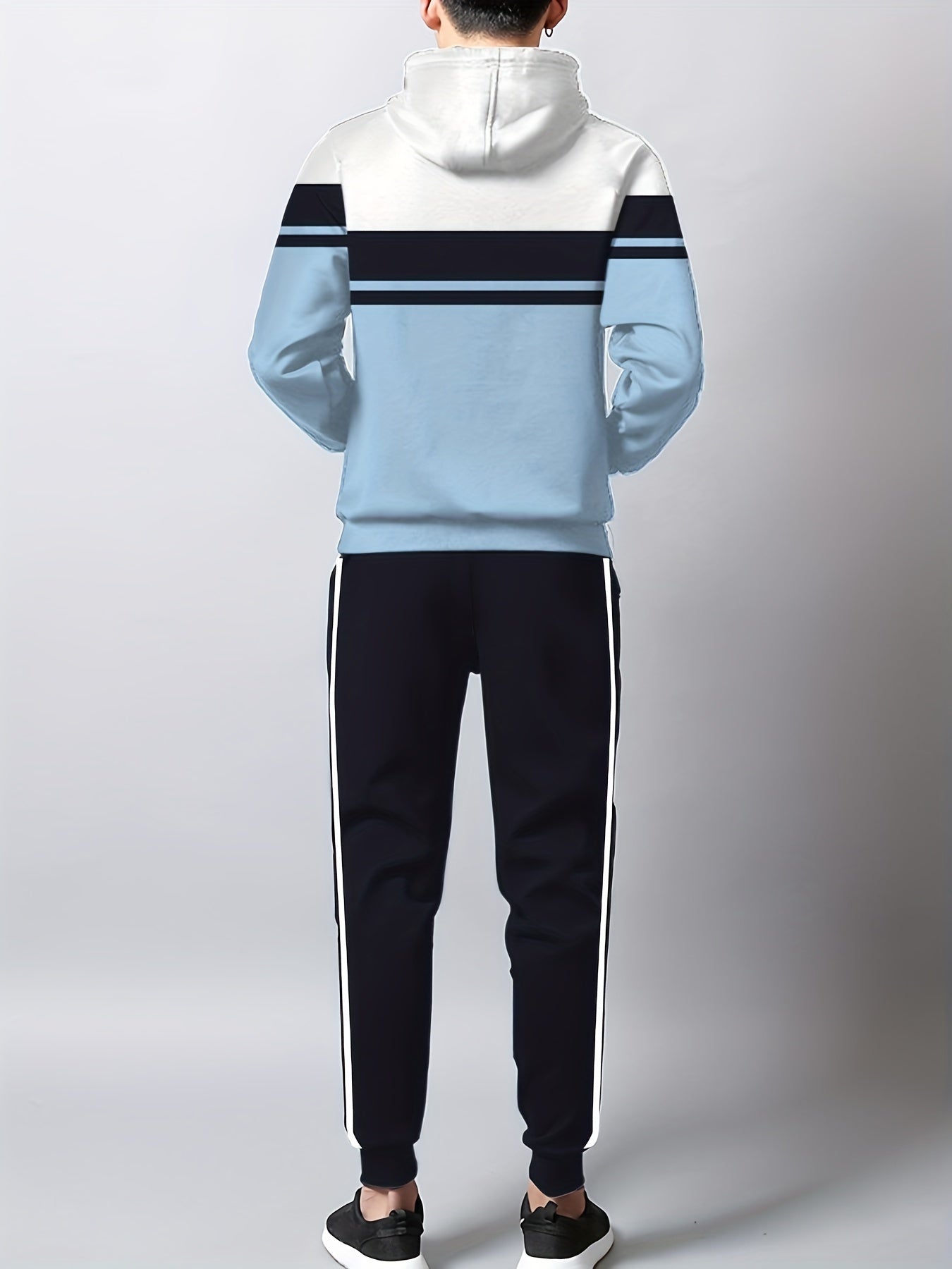 Men's Casual Digital Print Hoodie & Sweatpants Set - Polyester, Machine Washable, Perfect for Spring/Fall Outings